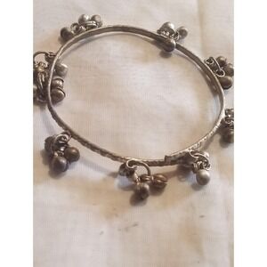 Antique Tribal Belly Dance Bracelet Dancing Bells/Chimes Silvertone Bangle